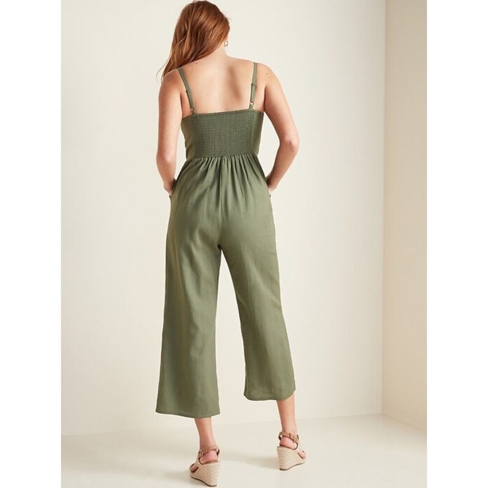 Old Navy Olive Green Linen-Blend Wide-Leg Jumpsuit - Picture 3 of 10